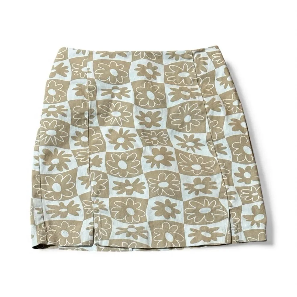 Love On A Hanger Retro Print Mini Skirt Beige White Size 1